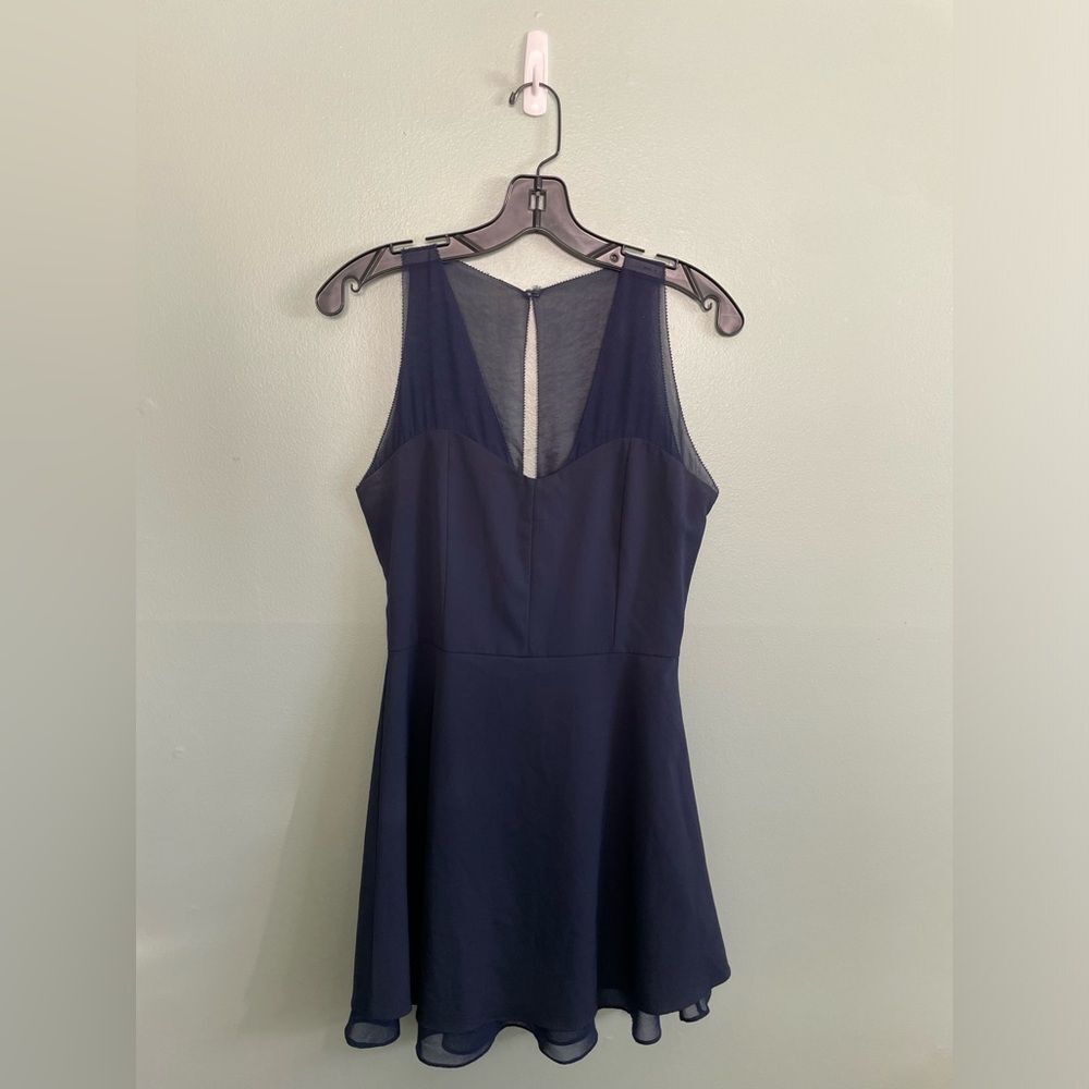 Tobi Womens Navy V Neck Sheer Top Fit and Flare Mini Dress size S